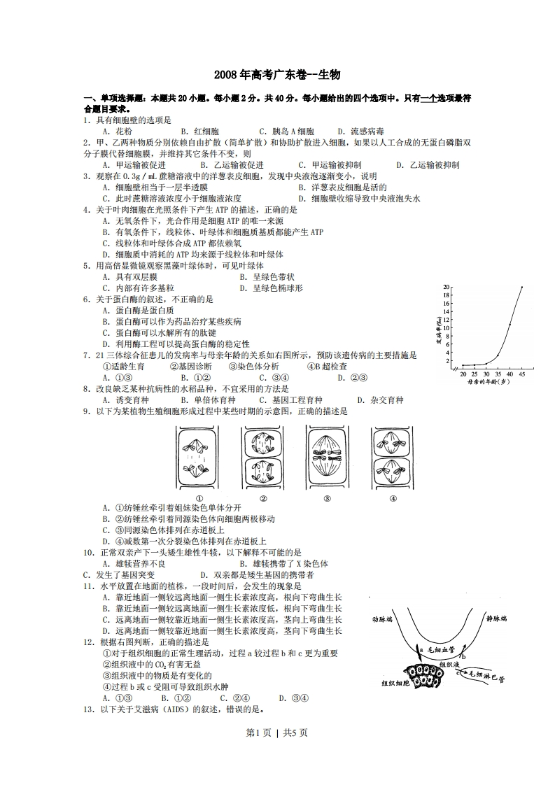 2008年高考生物试卷（广东）（空白卷）-初高中资料试题文库