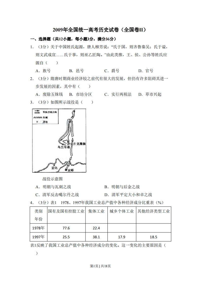 2009年高考历史试卷（全国卷Ⅱ）（解析卷）-初高中资料试题文库