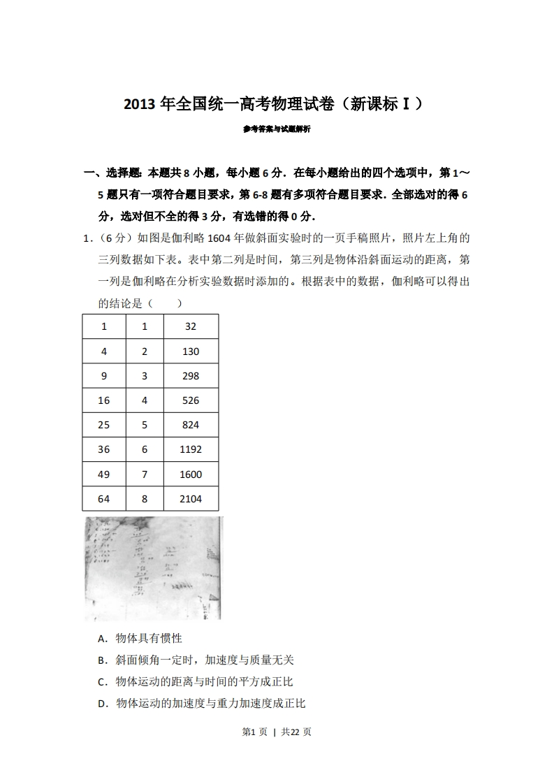 2013年高考物理试卷（新课标Ⅰ）（解析卷）-初高中资料试题文库