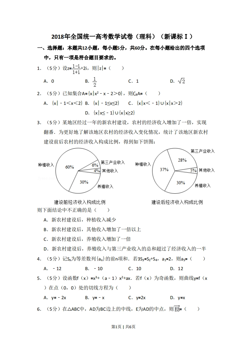 2018年高考数学试卷（理）（新课标Ⅰ）（空白卷）-初高中资料试题文库