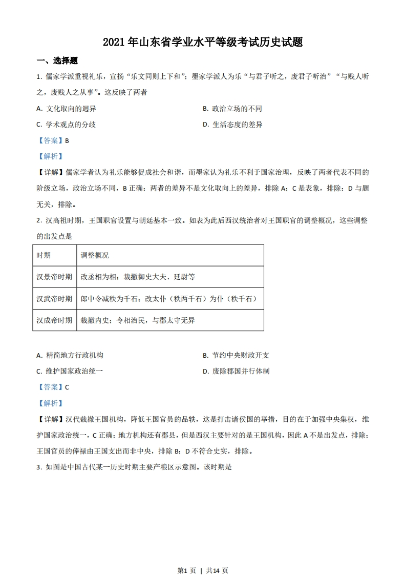 2021年高考历史试卷（山东）（解析卷）-初高中资料试题文库