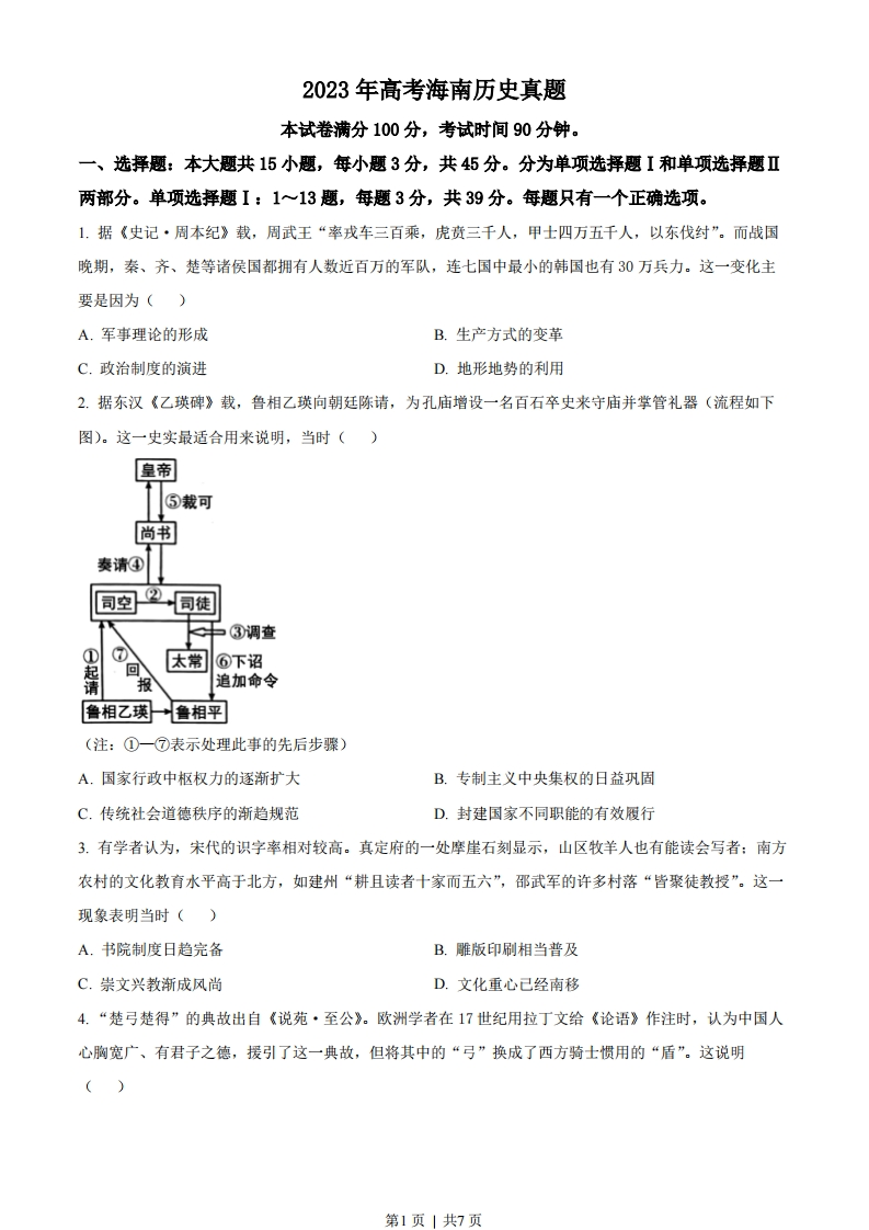 2023年高考历史试卷（海南）（空白卷）-初高中资料试题文库