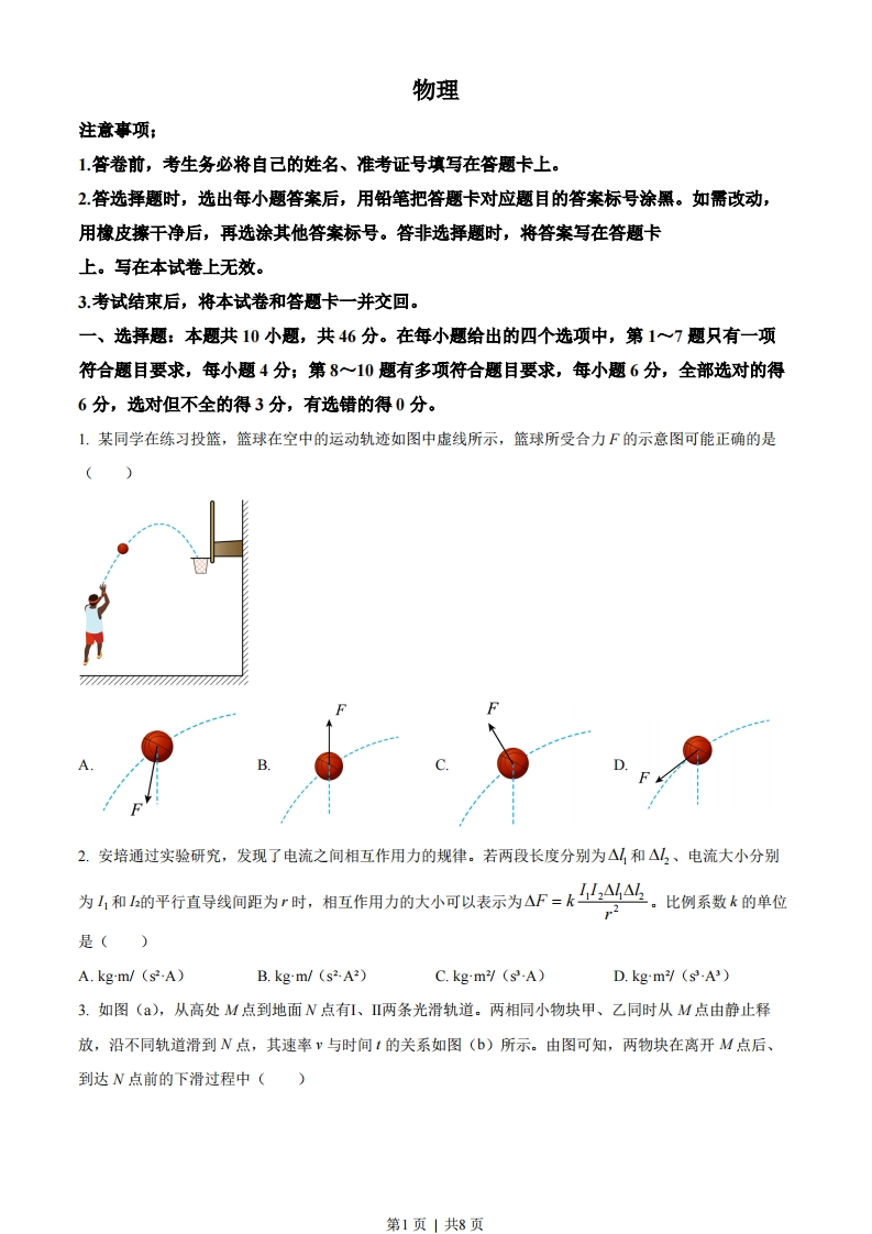 2023年高考物理试卷（辽宁）（空白卷）-初高中资料试题文库
